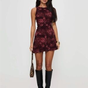 Princess Polly Burgundy Floral Mini Dress